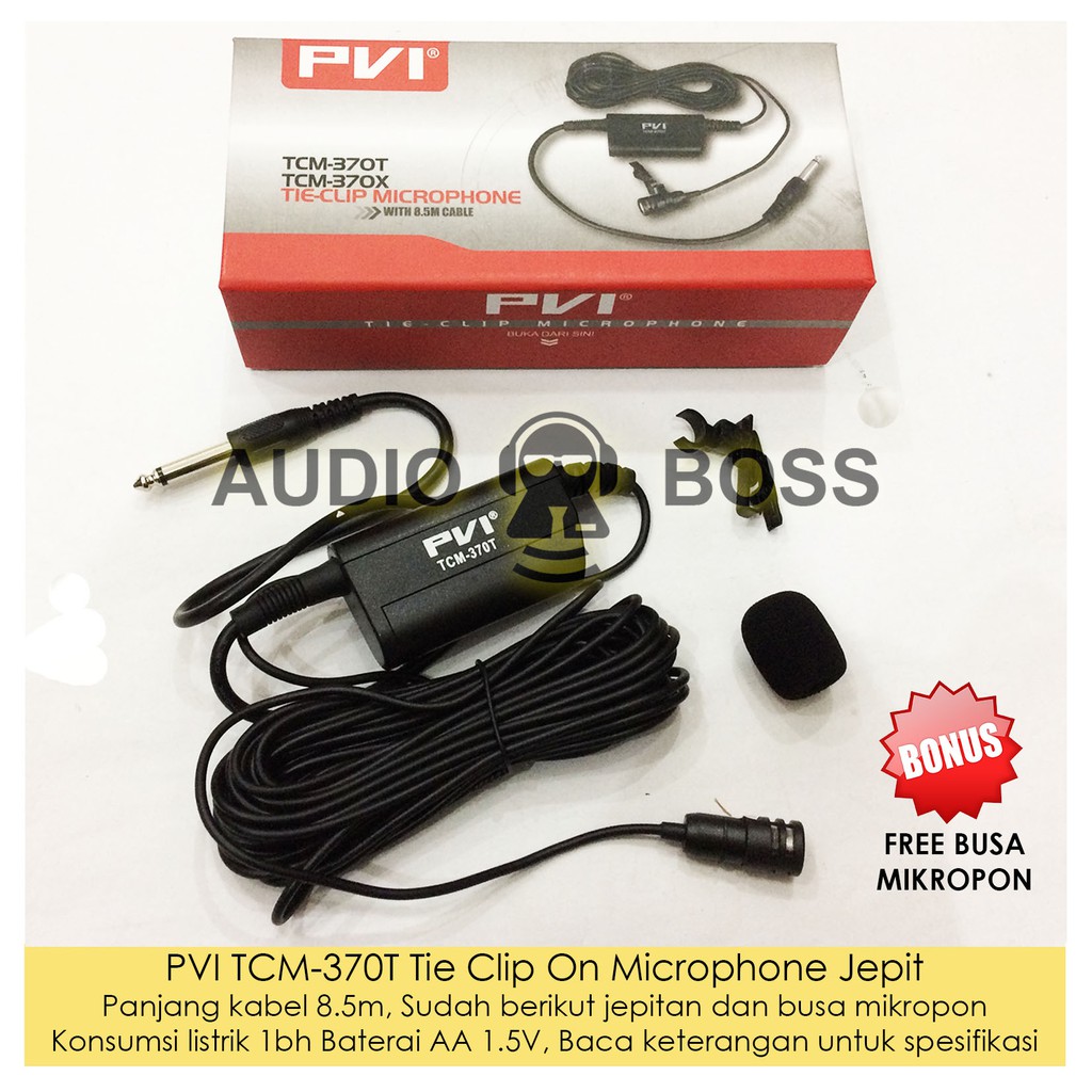 PVI TCM-370T Tie Clip On Mic Mik Microphone Mikrofon Mikropon Jepit Kabel