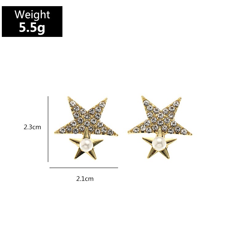 LRC Anting Tusuk Fashion Five-pointed Star Diamond Five-pointed Star Pearl Alloy P50954