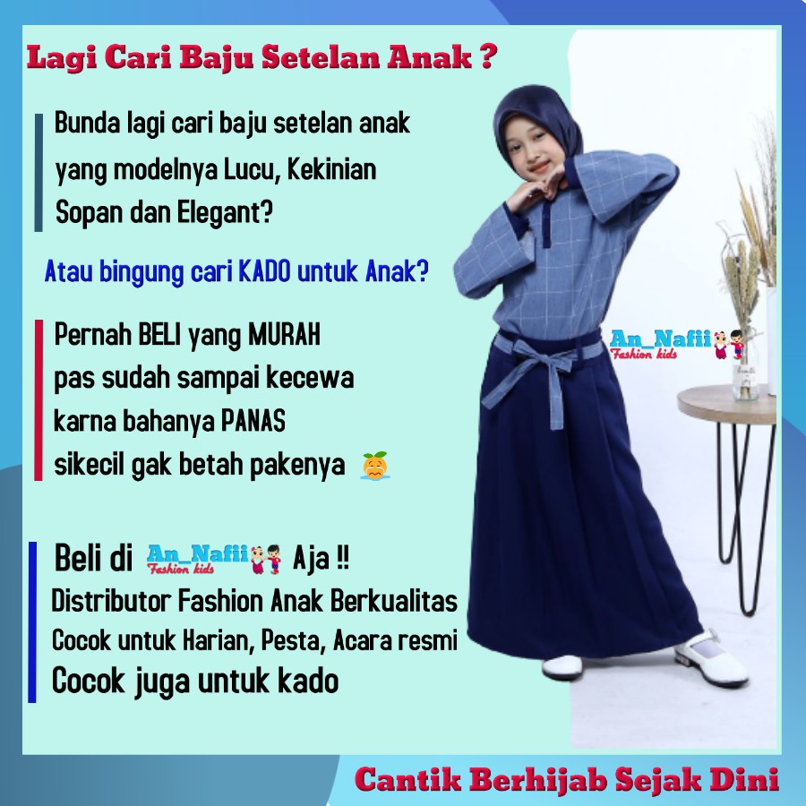 Baju Setelan Aak Perempuan Tanggung Sabina One Set Kualitas Premium Untuk Usia 5 Sampai 12 Tahun Bahan Nyaman dan Tebal