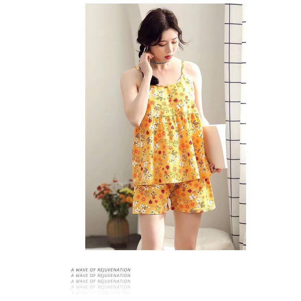 SET BAJU TIDUR WANITA + CELANA KARAKTER LUCU SATIN SNC-SNC OREN LITTLE FLOW