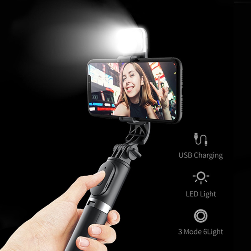 GROTIC Q02s Tripod Selfie Stick Fill Light Bluetooth Remote Tongsis 1045mm