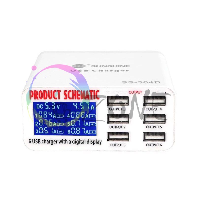 USB ADAPTOR SMART CHARGER SUNSHINE SS-304D 6 PORT USB