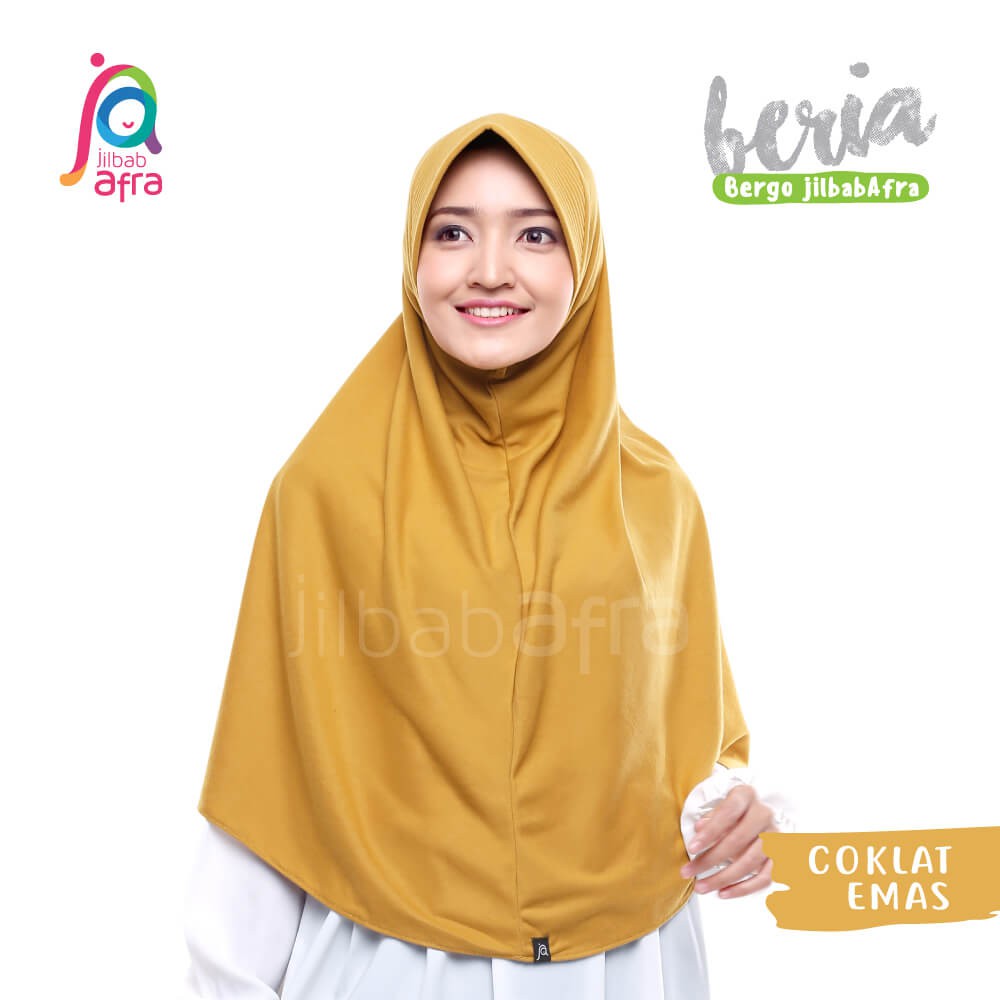 Jilbab Beria Coklat Emas - Bergo Jilbab Afra - Hijab Instan Bahan Kaos, Adem &amp; Lembut