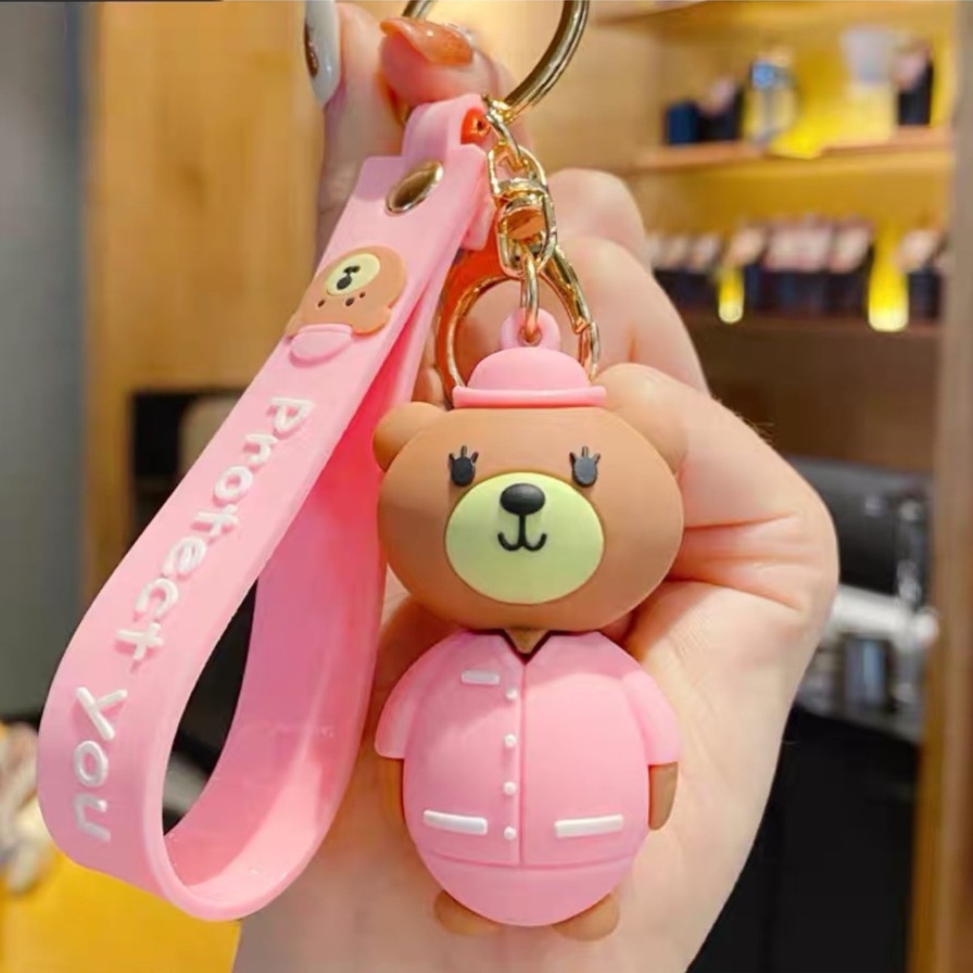 SERBI Keychain Animal Gantungan Kunci Hewan Gantungan Kunci Bentuk Binatang Kartun Seragam keamanan boneka beruang pasangan liontin lucu rantai gantungan kunci Bahan Silikon Tahan Air MBT315