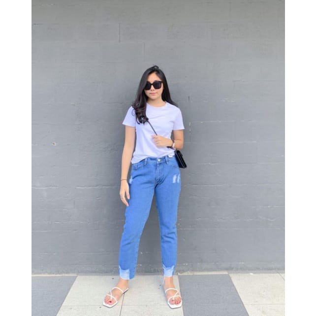 MAGCUN STORE - Celana Highwaist Boyfriend Jeans Wanita - HW Boyfriend Jeans Unfinish Alleya