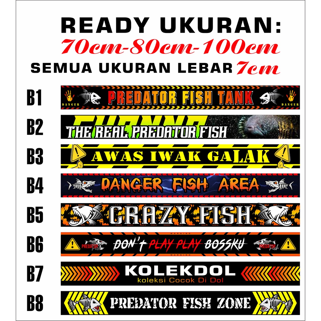 custoum /reques STIKER AQUARIUM IKAN PREDATOR CHANNA,AROWANA DAN GOLDFIS