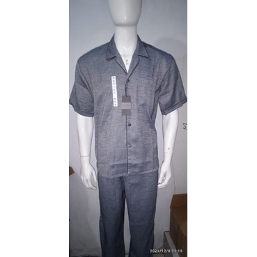 piyama katun pria dewasa la mirage lengan pendek biru jeans