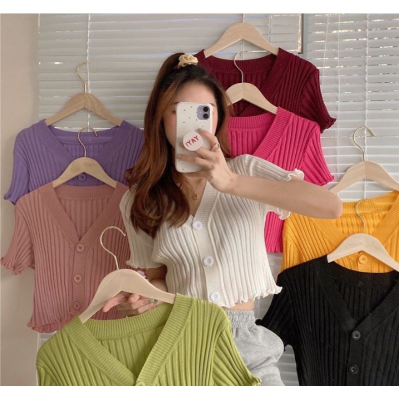 Korea Lettuce Vneck Crop Katun Rajut