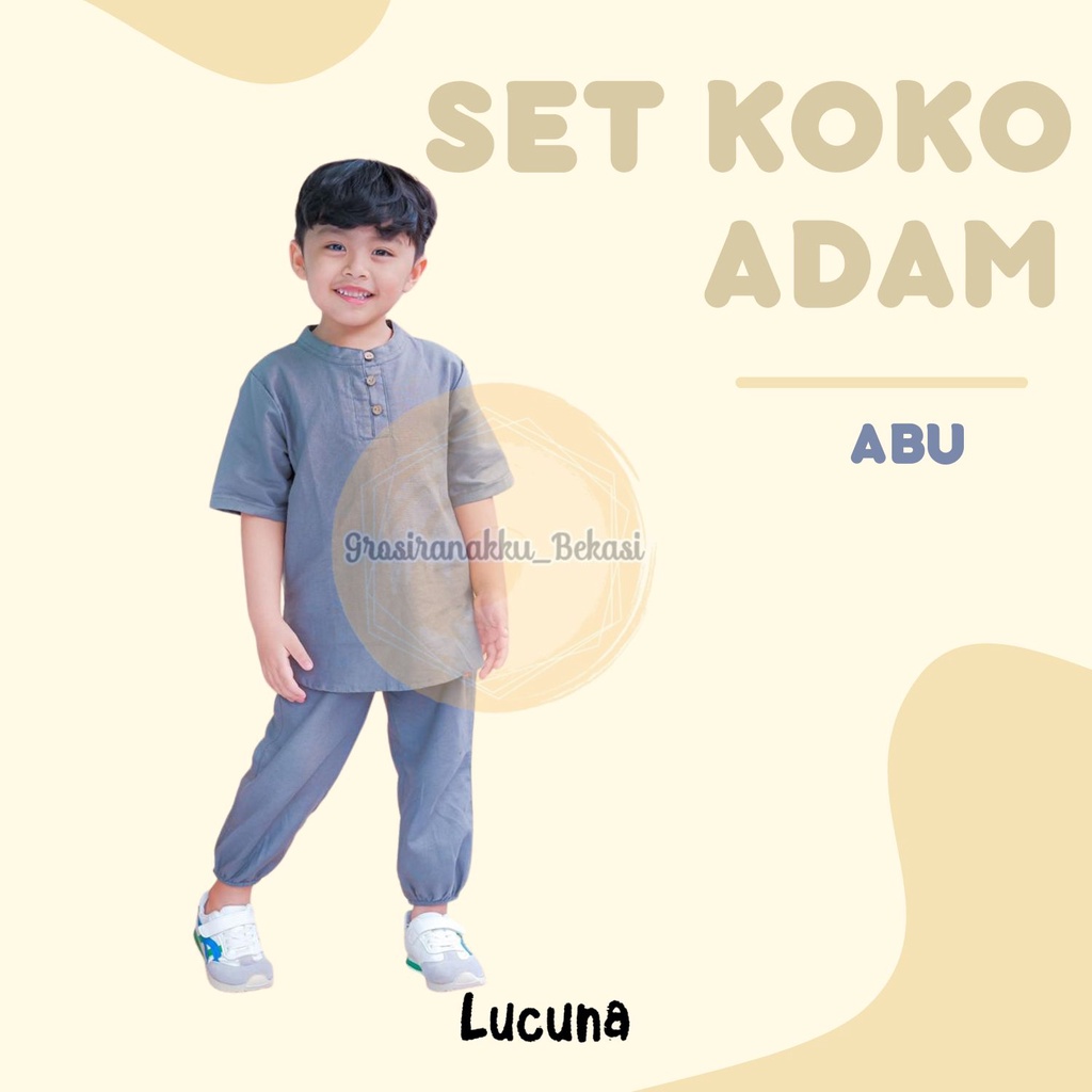 Setelan Anak Koko Adam Lucuna Linen Warna Abu Tua 1-5thn