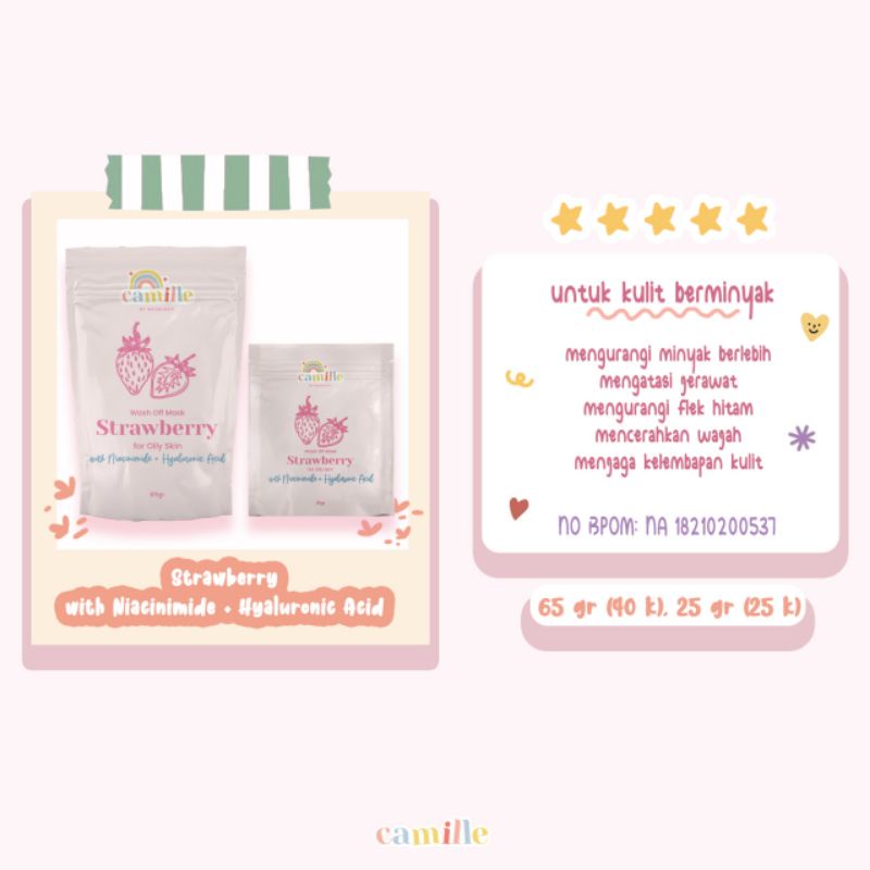[BUY 1 GET 1] MASKER CAMILLE BEAUTY BPOM APPROVED-Strawberry🍓