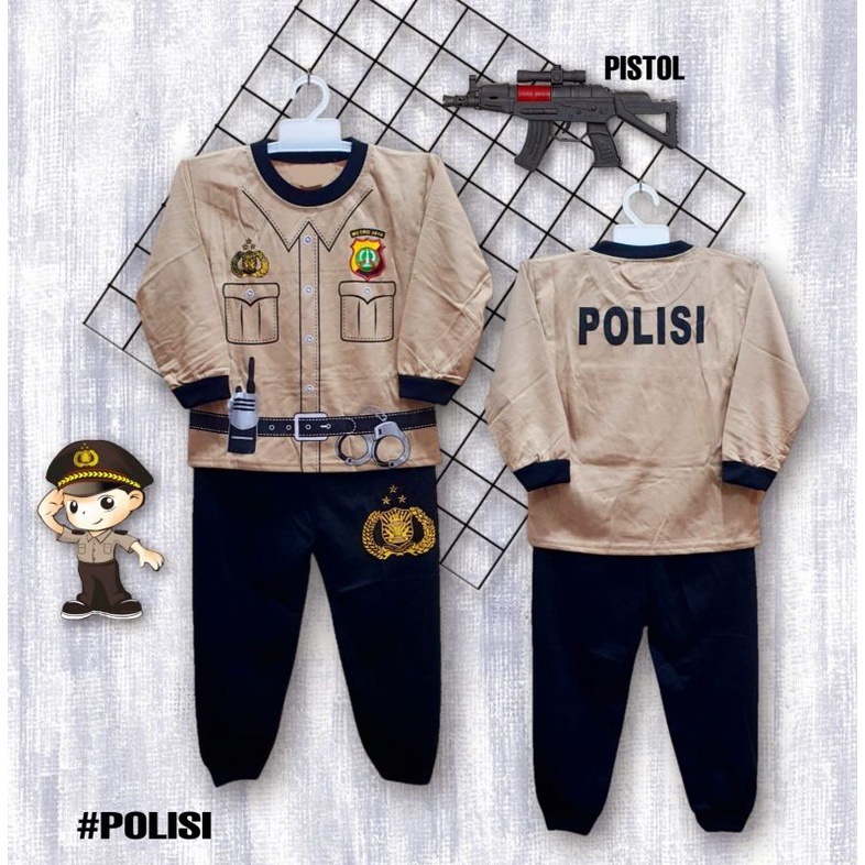 SETELAN ANAK LAKI PANJANG POLISI USIA 1-10THN PISTOL/POLISI PENDEK/PIYAMA ANAK POLISI