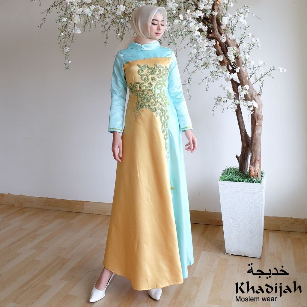 Realpict Gaun payet bordir lovely kuning biru by Khadijah bin Dawood