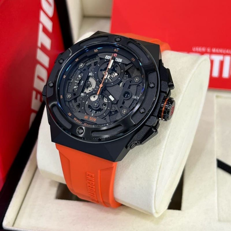 Jam Tangan Expedition E 6818 Pria / E6818 M Orange Black Original