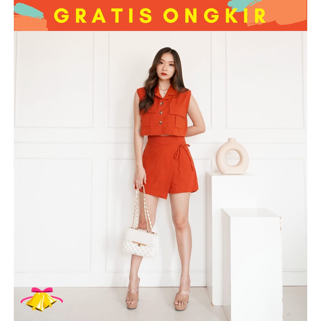 JXPLORE  COTTONBELLS CASUAL JUMPSUIT WANITA JERICA CROP BUTTON POCKET SET PANTS (LR - JS 1844)