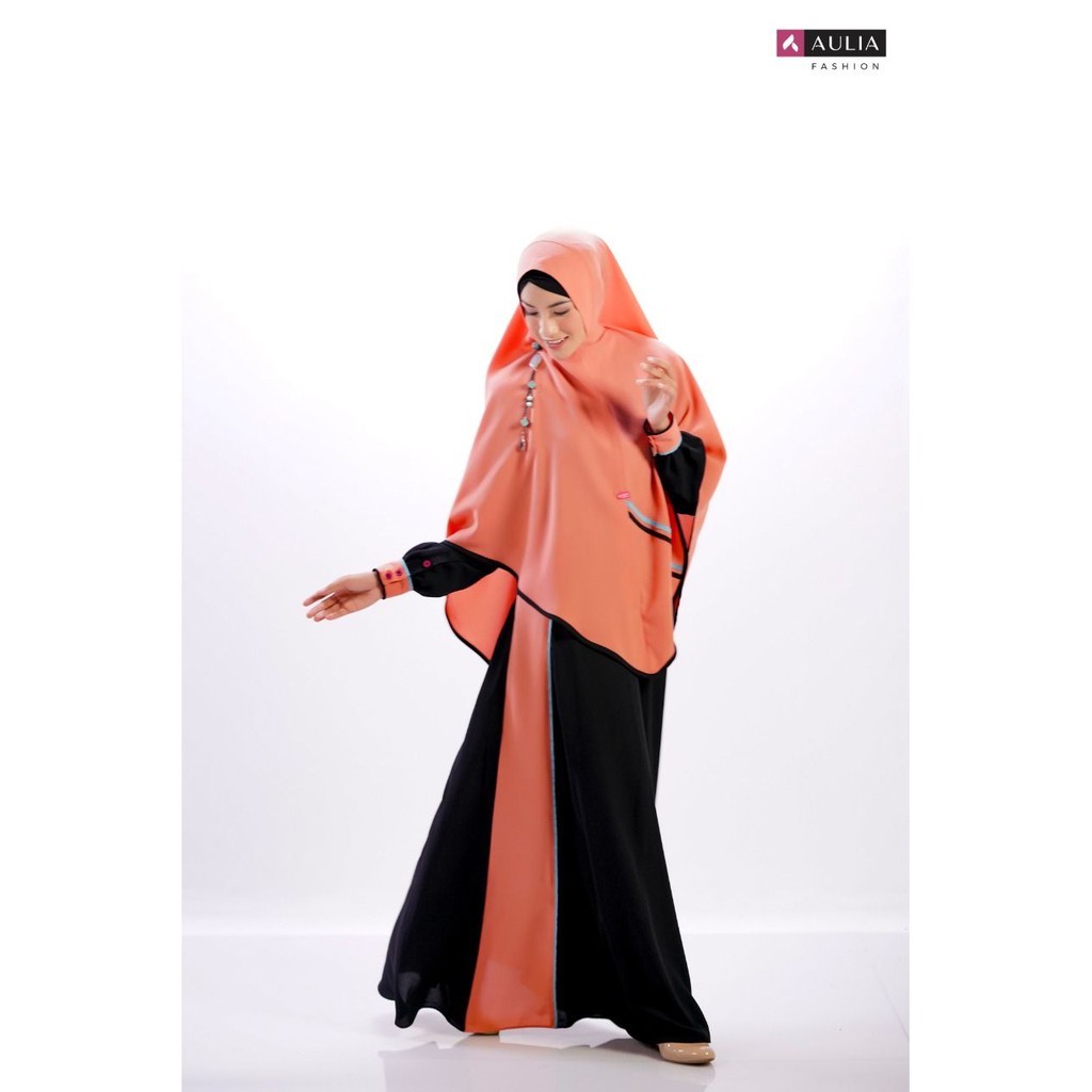 LIMITED PROMO NAFEEZA BLACK ORANGE SQUASH - AULIA FASHION SYARI SETELAN HIJAB KHIMAR BAJU BUSANA MUS