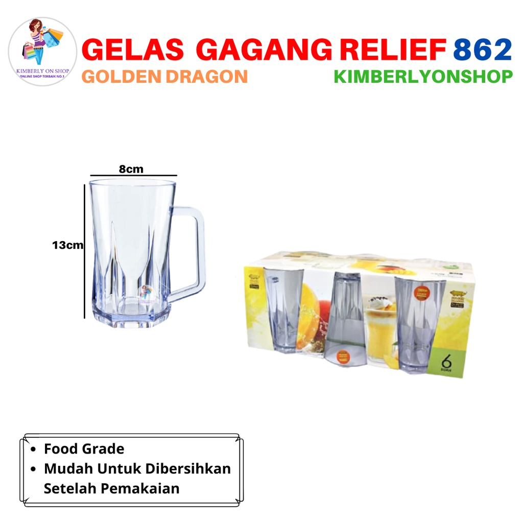 Gelas Gagang Relief Dasar Kristal 410 Golden Dragon 862