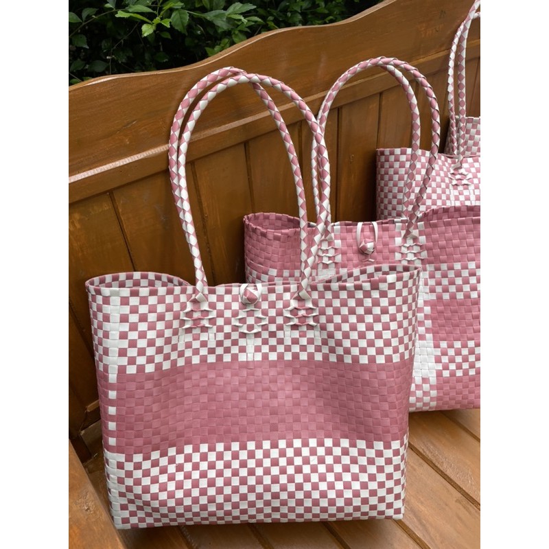 Tas Anyaman plastik / Tas Pasar / Tas Belanja / Tas Souvenir / Hampers / Tas Varian Pink READY STOK