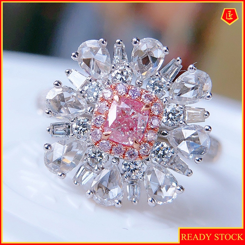 [Ready Stock]New Luxury Pink Romantic Square Diamond Ring