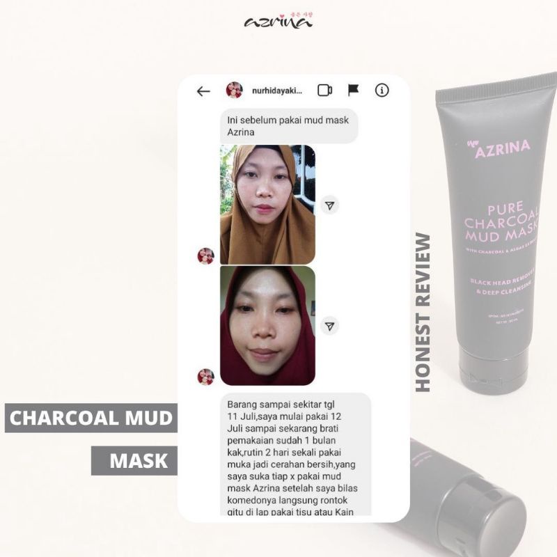 AZRINA Mud Mask New Azrinabeauty Pure Beauty Charcoal Acne Mud Mask Masker Clay Mask Komedo 50ml