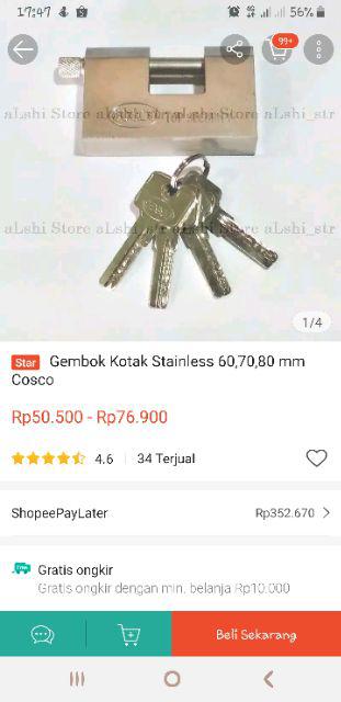 Gembok Kotak Stainless 60,70,80 Mm Cosco