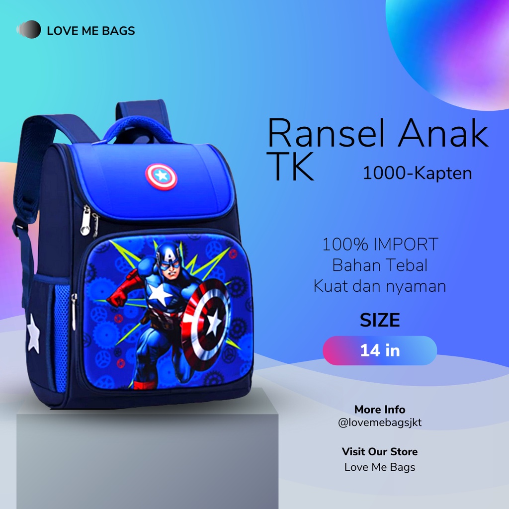 LMB Tas Anak Laki Laki TK Import Karakter Superhero Bahan Nilon Premium Tebal Kuat Dan Nyaman Dipakai