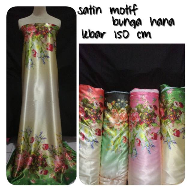 Bahan Kain Sateen Saten Satin Halus Motif Bunga Hana Kain Meteran Shopee Indonesia