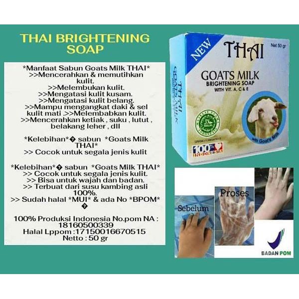 [Beli 12 Free Gift] THAI Goats Milk Soap 50 gr_Sabun Susu Kambing