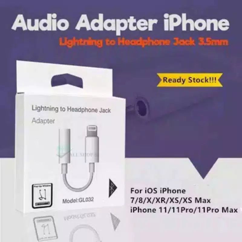 KABEL LIGHTNING SAMBUNGAN AUDIO CONVERTER JACK HANDSFREE IPHONE 7 / 8 / X ORI