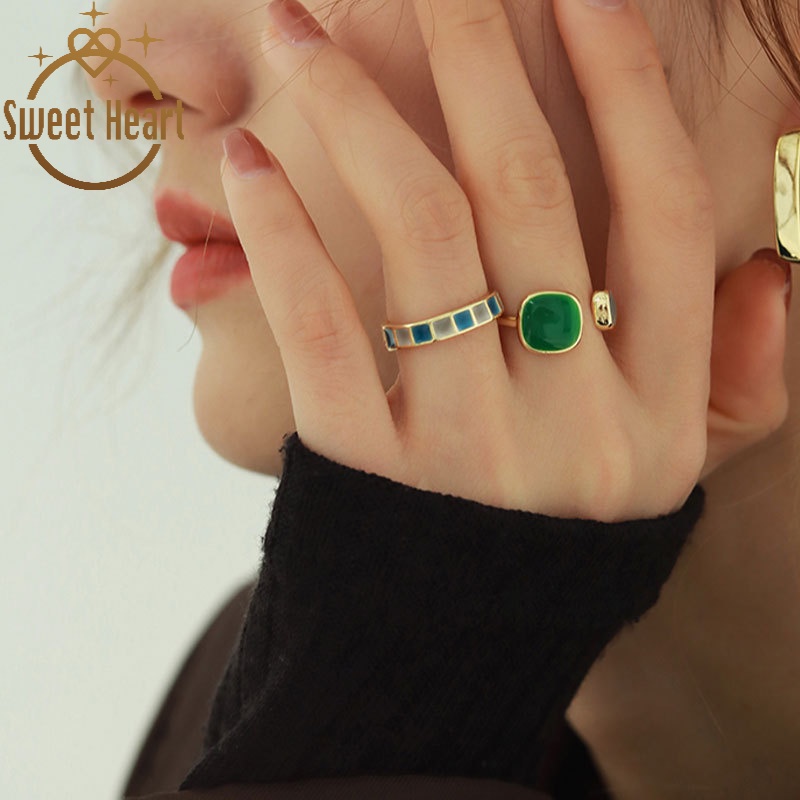 Cincin Desain Hati Emerald Gaya Korea Untuk Wanita