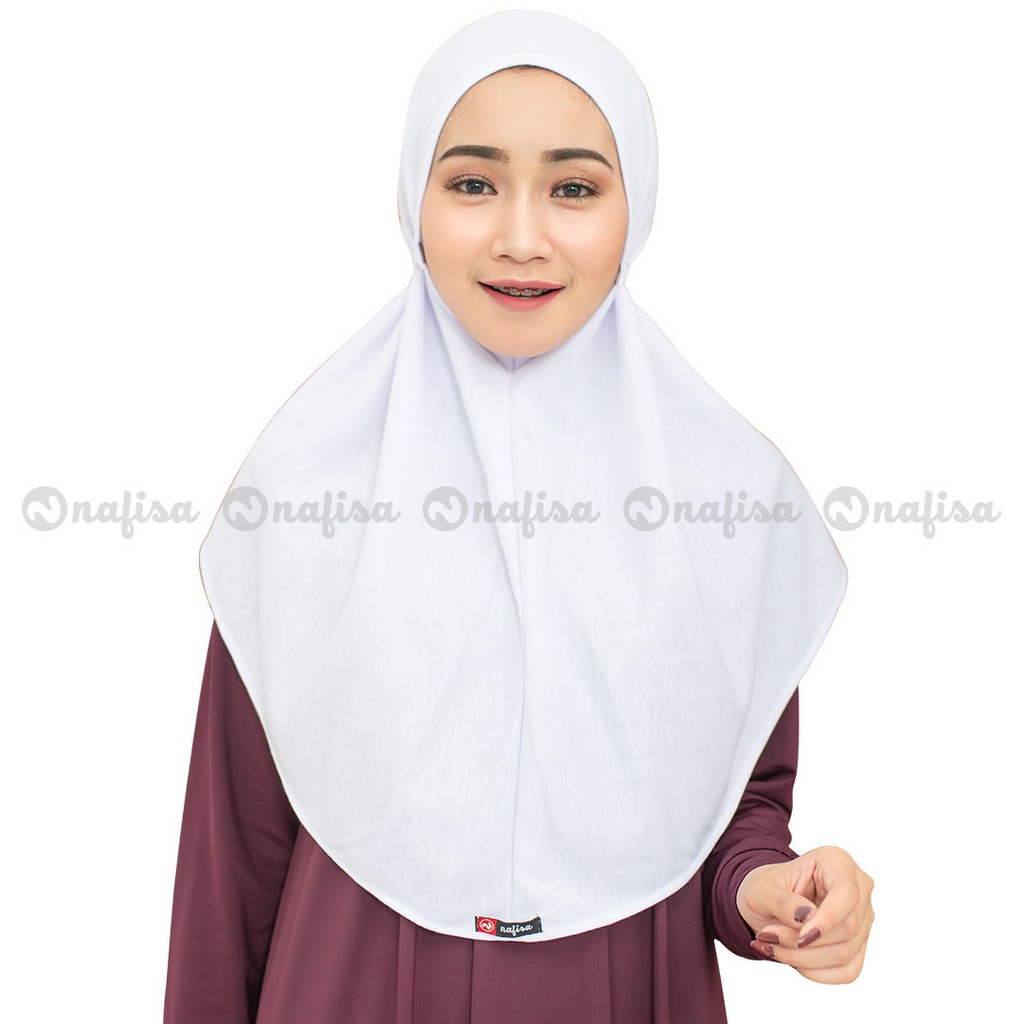 Jilbab Tali AT HOME JUMBO | Hijab Instan Kaos Non PAD Kerudung Instan Tali Tanpa Bergo-Putih