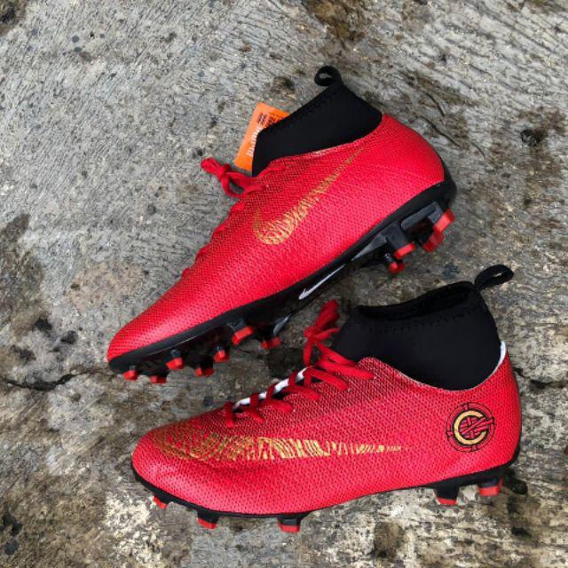 (Paket komplit) Sepatu Bola Nike Mercurial CR7 boots grade ori merah hijau tiempo legend-Merah+Sepatusaja