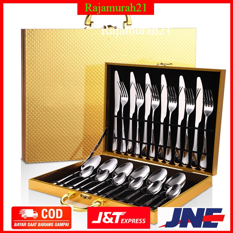 Elegant Life Cutlery Set Perlengkapan Makan Sendok Garpu Pisau Western 24PCS - Silver - 7RTP2ESV