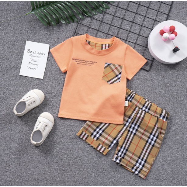 new arrival kaos anak KERAH BURBERRY + CELANA COKLAT BURBERRY
