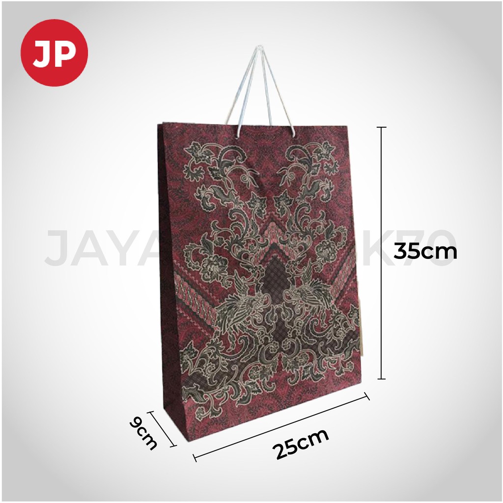 PAPER BAG COKLAT / Tas kertas Buah Motif Batik Uk 34/25 x35cm HARGA PER PACK isi 12pcs/pack B