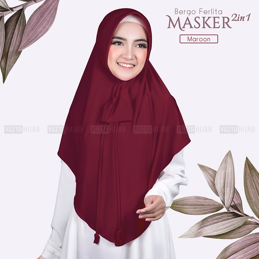 Hijab Instant Bergo Ferlita Masker 2in1-Maroon