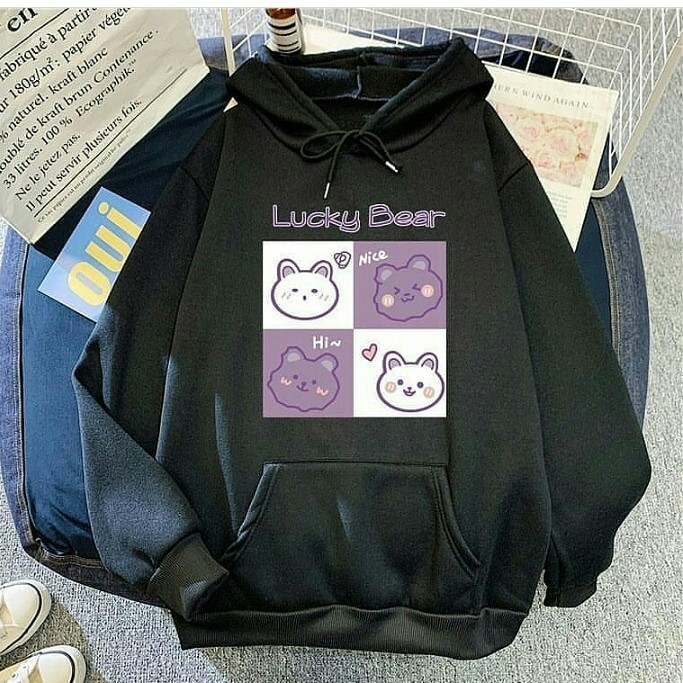 LUCY BEAR - Sweater Hoodie Wanita Korean Style Kekinian Keren Bahan Fleece-1