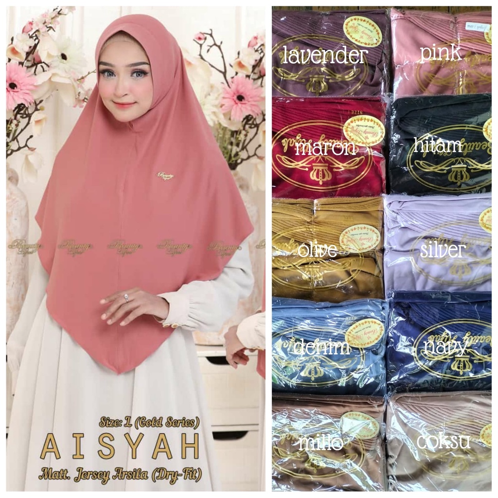 HIJAB JILBAB INSTAN BEAUTY AISYAH GOLD UK M & L ORI-Aisyah L