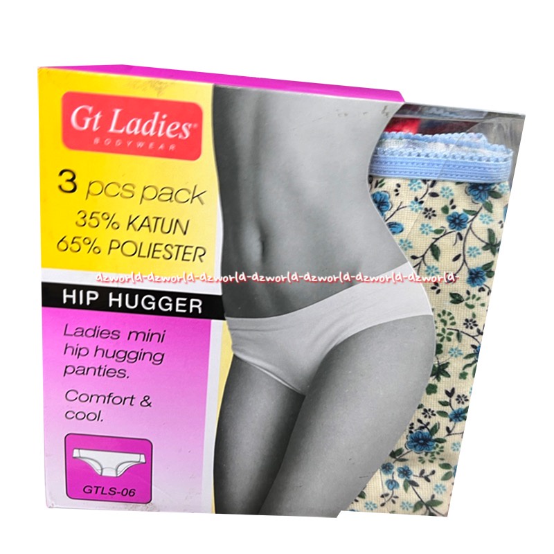 Gt Ladies 3pcs Hip Hugger Ladies Mini Celana Dalam Katun Motif Bunga GTLS-06 Gt Men Ladies Cotton Panties Flower