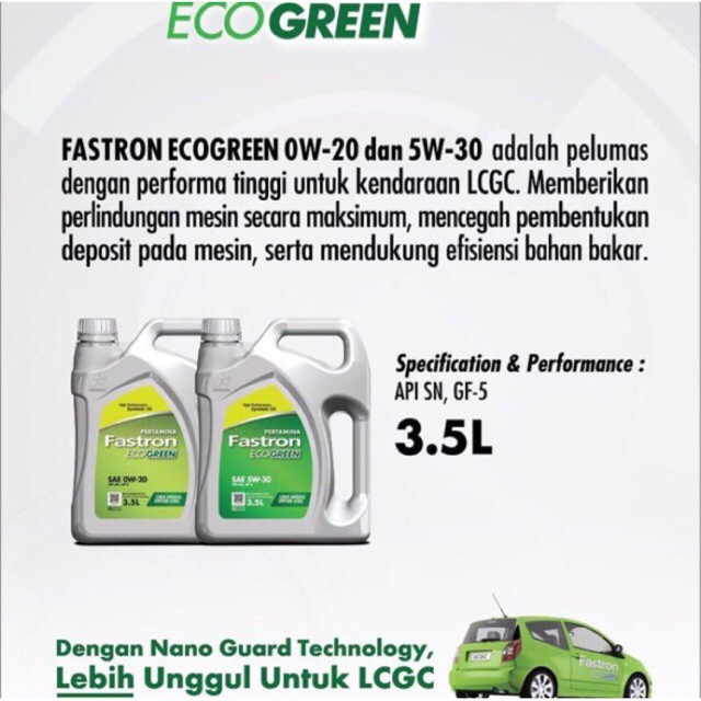 OLI FASTRON ECO GREEN SAE 5W-30 API SN/GF-5 LCGC 3,5L ORIGINAL