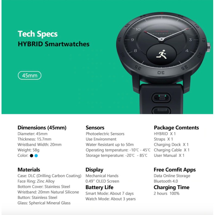 Zeblaze Hybrid Mechanical Smartwatch Waterproof Smart watch Alt Vibe 3 - Hitam