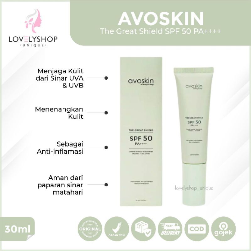 AVOSKIN TGS The Great Shield Sunscreen (30ml) Sunblock Tabir Surya SPF 50 Krim Siang Pemutih Kulit