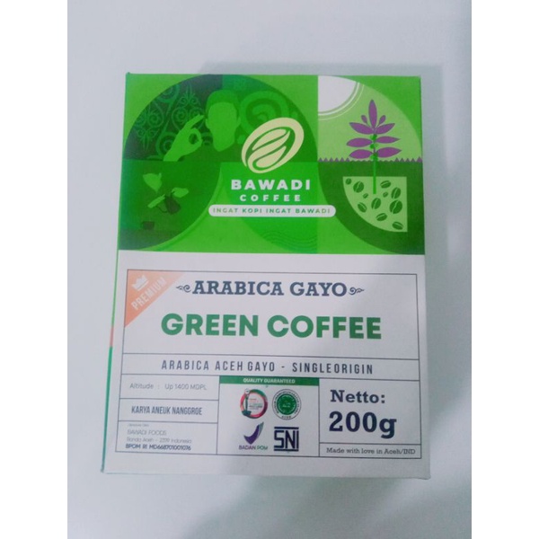 

Green Coffee / kopi hijau Arabika Gayo Bawadi Aceh 200 gr