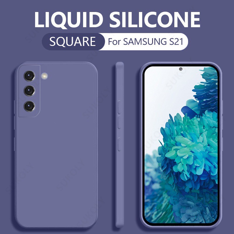 Samsung Galaxy S21 Plus S20 FE Samsung Galaxy Note20 Note 20 S21 Ultra S21+ Casing Square Liquid Silicone Phone Case Soft TPU Shockproof Bumper Back Cover-Lavender