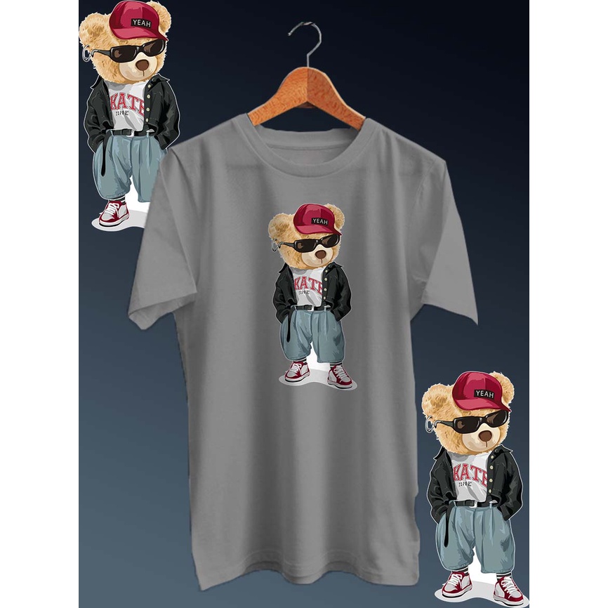 KAOS DISTRO PRIA KEKINIAN COTTON COMBED PE 30S DEPAN /TSHIRT GAMBAR DIGITAL FULLPRINT BEAR KACAMATA NECK/LENGAN PENDEK