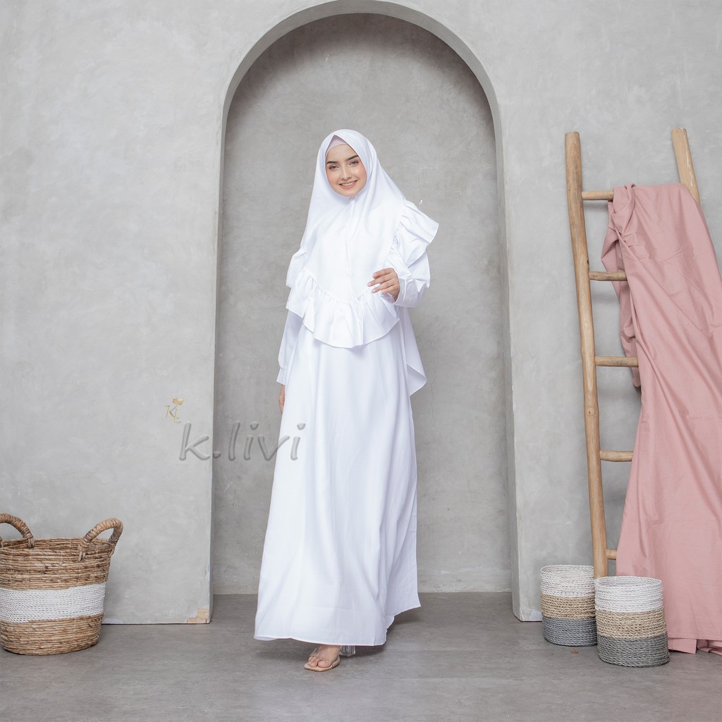 Baju gamis putih syari M L XL pengajian manasik busana muslim wanita-4