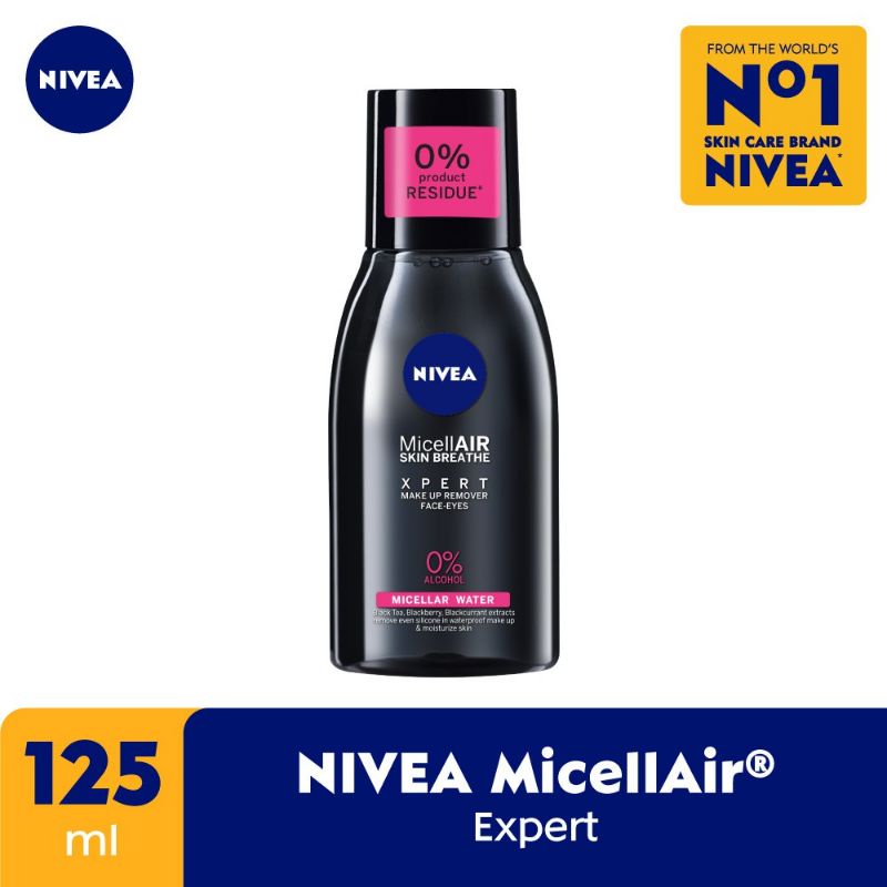 (Hitam) Nivea MicellAir Skin Breathe XPERT Make Up Remover Face-Eyes 125ML