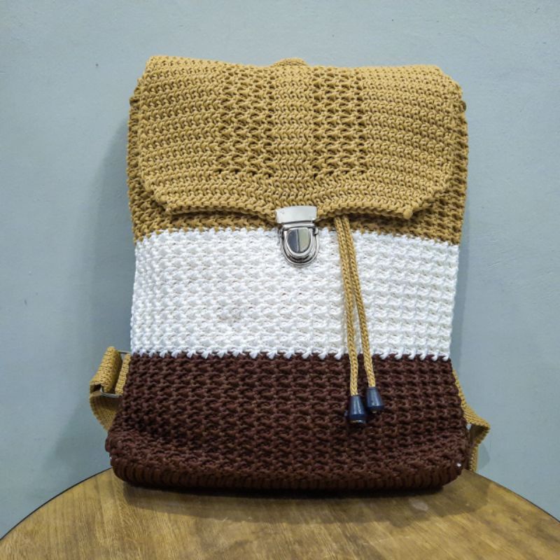 Tas Ransel Rajut Blaster - SenjabyAtsa-Krem kopi