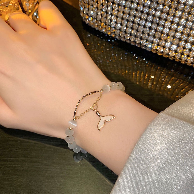 Ins Gelang Tangan Manik-Manik Batu Opal Natural Hetian Aksen Ekor Ikan Untuk Wanita ACKER