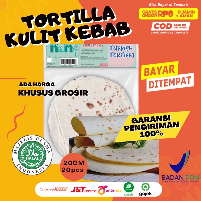 

Tortilla Kulit Kebab PREMIUM murah UK 20cm isi 20 lembar Nauna Turkish lentur tidak mudah robek untuk kebab frozen