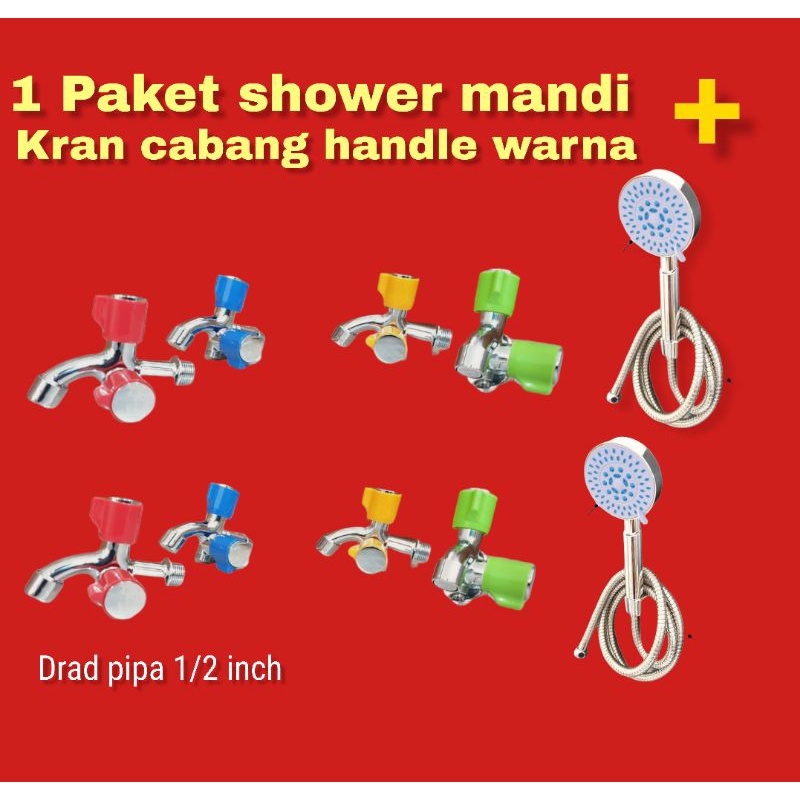 Shower Kamar Mandi + Kran Cabang Hand Shower Besar Biru Murah